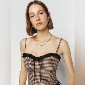 Reformation Skylar Linen Top in Tartine Check